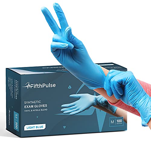 Blue Disposable Gloves Medium 100 Count - Synthetic Nitrile Medical Exam Gloves - Latex Free, Powder Free - Surgical, Home, Cleaning, and Food Gloves - 3 Mil Thickness