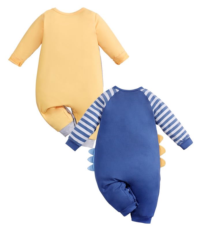 2- Pack Newborn Infant Baby Girls Boys Dinosaur Bear Print Romper Outfit Long Sleeve Jumpsuit Summer Onesie2