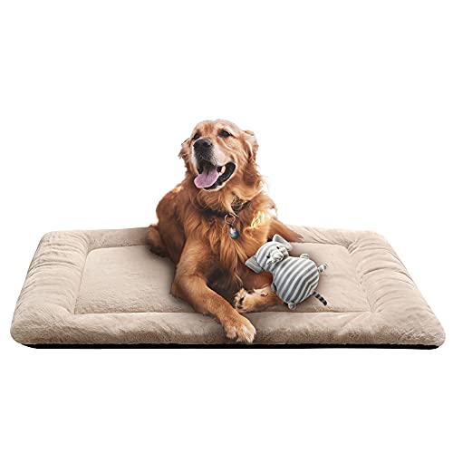 VERZEY Large Dog Bed Mat Crate Pad Fit 42'' Metal Dog Crates,Ultra Soft Dog Crate Bed Washable & Anti-Slip Kennel Pad for Dogs Cozy Sleeping Mat,Cream 42L x28W x1H Inches