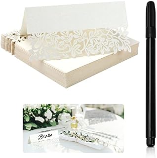 Wedding Place Cards with Pen Carved Romance Flowers Table Tent Cards Vintage Seating Cards Name Cards for Table Setting Wedding Birthday Dinner Christmas Party (50pcs)