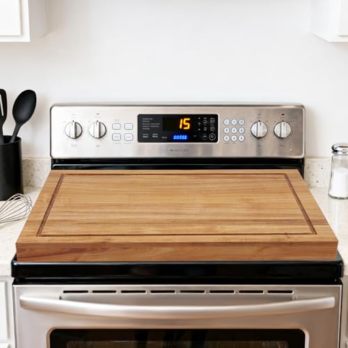 Noodle Board Stove Cover, 30 X 22 X 2.4" Wooden Stove Top Cover, Multifunctional Stove Cover for Electric&Gas Stove Top (Light Brown)