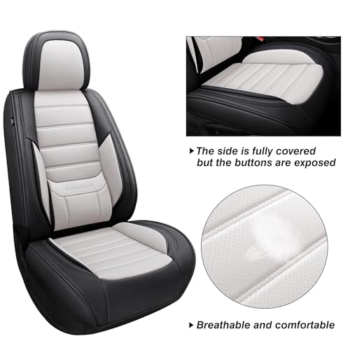 Image of MINGBRON Car Seat Covers Full Set,Black White Car Seat Cover, Car Seat Protector Waterproof, Nappa Leather Car Seat Cushion, Fit for Most Cars
