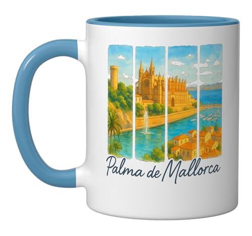 Palma De Mallorca Spain Spanish Travel Summer Ceramic Mug, Blue/White