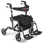 GOPLUS 2 in 1 Rollator Walkers for Seniors, Folding Rollator Walker with Seat, 8-inch Wheel Medical Drive Walker Wheelchair Combo with Backrest, Adjustable Handle for Adults, Aluminium Frame