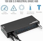 Kingwin Industrial USB 3.0 Hub 10-Port, Heavy-Duty Metal Mountable USB Hub with Power Adapter, 5Gbps SuperSpeed Powered USB Splitter for PC, Laptop, Mac, POS Systems & Factory Automation.