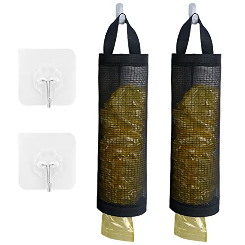 2pcs Plastic Bag Holder Hanging Garbage Bag Organizer Dispenser Storage Bags Holder for Home Kitchen Supplies(black)