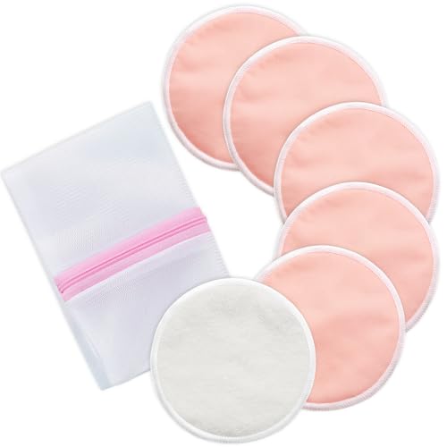 Image of Mandabloom Reusable Breast Pads, Organic Nursing Pads, 4-layer Washable Nursing Pads, Invisible, Fast Absorption, 6 Pack + Wash Bag