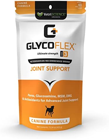 VETRISCIENCE Glycoflex 3 Clinically Proven Dog Hip and Joint Supplement with Glucosamine for Dogs, Chicken, 60 Chews - Vet Recommended for Mobility Support for All Breeds and Sizes