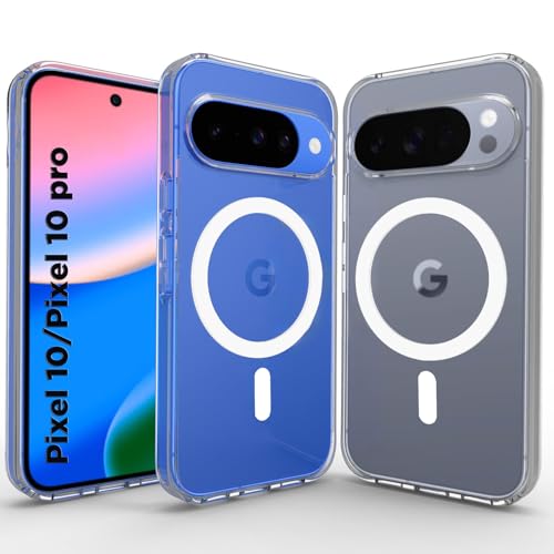 Image of RIGGEAR Shockproof Clear Hybrid Armor Magnetic Back Cover Case Compatible with MagSafe Accessories for Google Pixel 10 / Pixel 10 Pro (Transparent PC+TPU Bumper)