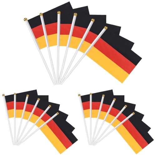 ZKGYUS 15 pièces Petit Drapeau Allemagne,Mini Drapeau Allemand Tenu à la Main avec pôle Blanc de 30cm pour la Coupe d'europe Hausgarten Party Bar Decoration