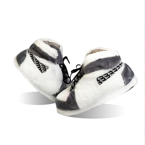 LAPRBY Sneaker Slippers Non Slip Sole Indoor House Plush Slippers Unisex Indoor Floor Cotton Shoes (White Grey,5.5,12)2