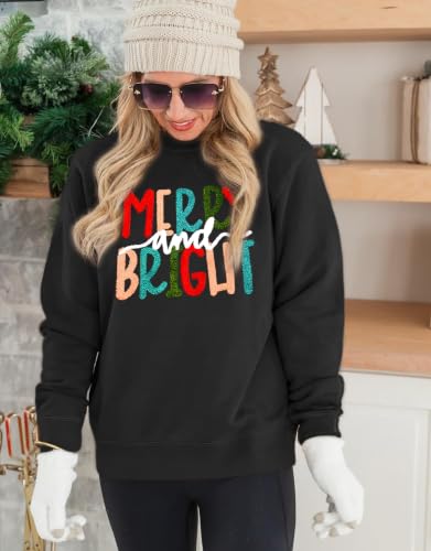 MAPICK Merry and Bright Sweatshirt for Women Christmas Fleece Linend Sweaters Crewneck Oversized Pullover Tops(Black,XX-Large) — view 5