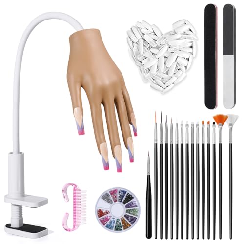 Yokilly Practice Hand for Acrylic Nails: Silicone Acrylic Nail Practice Hand Flexible Fake Nail Training Hand Model with Nail Tips Wont Fall off - Mannequin Hand Kit for Beginners Nail Art