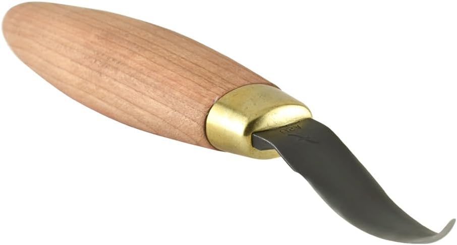 FLEXCUT Wood Carving Knives | Spear Point Variable Radius Hook Knife | 1095 High Carbon Steel Blade with Extended Tang | Ergonomic Cherry Hardwood Handle | KN55 | Made in the U.S.A.