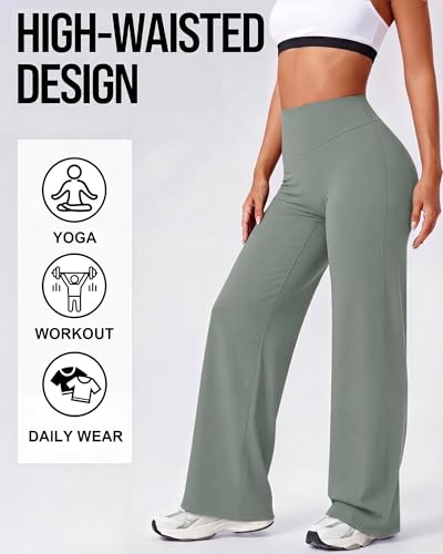 Image of Coume 2 Pack Women Workout Leggings Straight Wide Leg No Front Seam Yoga Gym Pants High Waist Buttery Soft Stretch Leggings