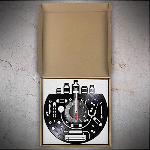 Equipo médico disco de vinilo reloj de pared doctorado médico herramientas de enfermería artesanía reloj de pared clínica médica decoración terapeuta regalo