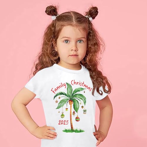 Image of Christmas in July Shirts Mommy and Me Matching Palm Tree Graphic Tee Family Christmas 2025 Shirt Mom Toddler Tops