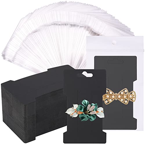 Cee 150 Pcs Hair Clip Display Cards With Self- Seal Bags, Hair Bow Holder Cards Rectangular Hair Barrettes Jewelry Display Holder Black Paper Cardboard For Hair Accessories Display And Organizing #TOP13