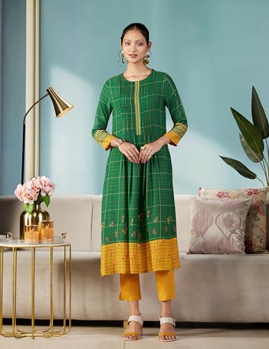Image of BIBA Women Rayon Asymmetric Printed Suit Set