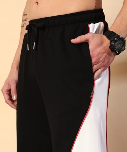 Image of POCKMAN Men Black & White Curve Pipping Wide Leg Comfort Joggers