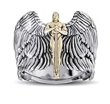HUKQBUNX 925 Sterling Silver 18K Gold Warrior Sword Angel Wings Two Color Men's Domineering Diamond Ring Size 6-10 (Size 10)