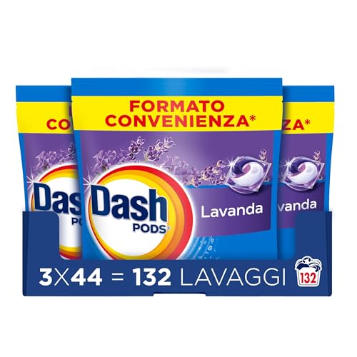 Dash Pods Detersivo Lavatrice In Capsule, 132 Lavaggi (3x44),Lavanda, Rimuove Le Macchie e Igienizza, Dona Freschezza, Brillantezza Per I Capi