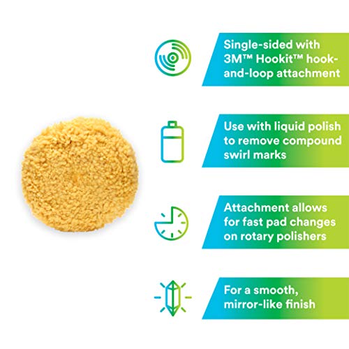 Image of 3M Wool Polishing Pad (05713) for Boats, Cars, Trucks and RVs - Single-Sided - 9 Inches, Yellow (Pack of 6)