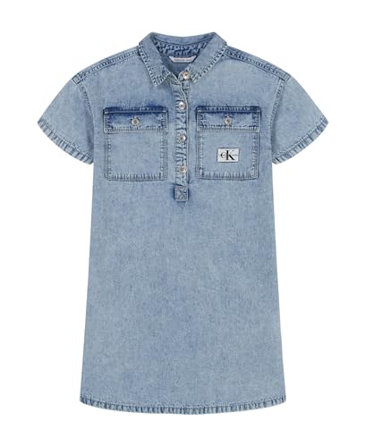 Image of Calvin Klein Girls' Short Sleeve Lightweight Chambray Denim Shirt Dress