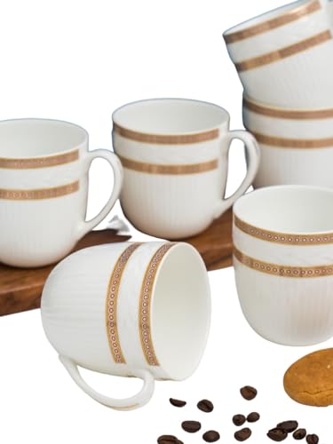 Image of Clay Craft Fine Ceramic Gold Printed Coffee /Tea Cups Set of 6-200 ml Each, Ceramic Tea Cups, Tea Cup Set of 6, Mugs for Coffee, Cups Set of 6, Mug Set, Ideal for Gifting, Perfect for Home and Office