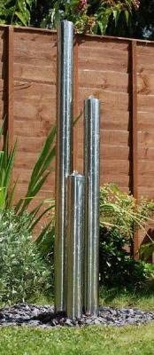 Primrose 100cm 3 Tiered Tubes Modern Stainless Steel Column Outdoor Water Feature With Lights on Base