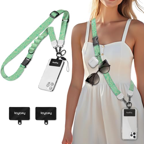 Image of Icycay Phone Lanyard Crossbody Strap Neck Adjustable Teacher Women Leaves | for Cell Phone Case Keys ID Badges, Anti Theft, Multifuctional, Cute Phone Holder, Travel Hiking Essential Accessories, Gifts