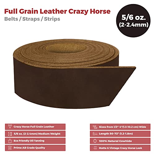 Elw 5-6 Oz (2-2.4Mm) Bourbon Brown Straps, Belts, Strips 1" Wide X 50" Length (2.5Cm X 1.27M) Full Grain Leather Crazy Horse Belt Medium Diy Craft, Pet Collars, Blanks, Accessory, Jewelry, Wrapping #TOP1