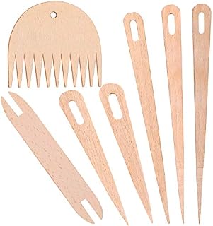 LUTER 7Pcs Wood Hand Loom Stick Set DIY Handcrafts Tools Include 5Pcs Wood Weaving Crochet Needle, 1Pc Wooden Shuttle, 1Pc Wood Weaving Comb for Knitting Crafts