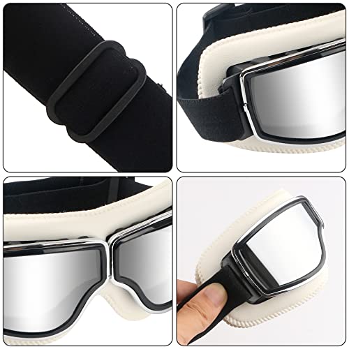 Ggbuy Motorcycle Goggles Vintage Anti Fog Pilot Glasses Dustproof Atv Off Road Motorbike Helmet Eyewear Protect For Ridding Motorcross Classes Aviator Goggles (White-Silver Lens) #TOP2
