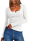 ANRABESS Long Sleeve Henley Shirts for Women Thermal Fleece Tops Knit Fitted Basic T-Shirts 2025 Fall Winter Warm Undershirts White L
