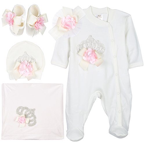 Eda Baby Girl Jeweled Crown Layette 5 Piece Gift Set 0-3 Months Pink