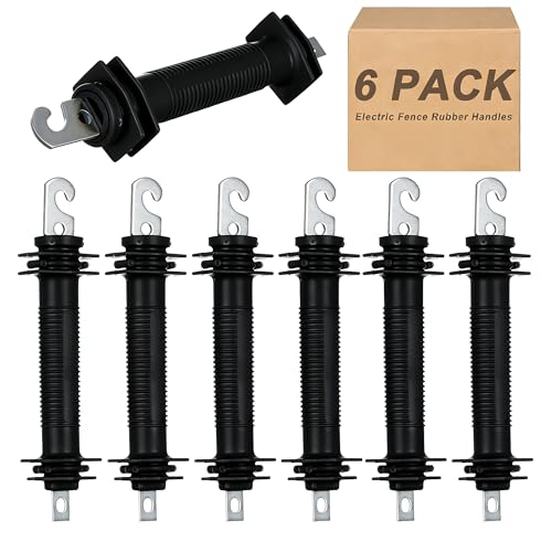 LEIOUNEY 6 Pack Electric Fence Rubber Gate Handles - Heavy Duty Insulated Plastic Handles with Steel Hook Electric Fence Rubber Gate - Black