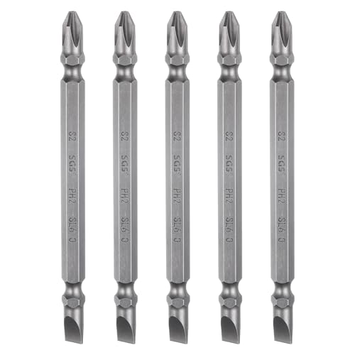 sourcing map 5pcs Magnetic Double Ended Screwdriver Bit 6mm PH2/SL6 4" Length 1/4" Hex Shank S2 Steel Phillips Cross Slotted Flat Screw Driver Bit