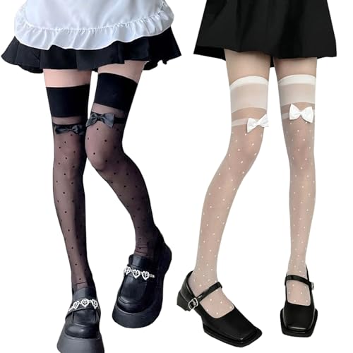 [Laisve] ニーハイソックス レディース レース 滑り止め付き サイハイソックス ストッキングハイソックス シアーソックス ２枚セット 着圧 通気性 柔らかい かわいい 透け感 セクシー 春夏用 通学 パーティー 発表会 卒業式 lolita