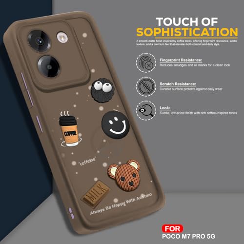 Image of AESTMO Back Case Cover for Poco M7 Pro 5G | Cute Fun Cartoon 3D Ball | Coffee Silicone Case | Full Body Protection | Camera Protection Back Cover for Poco M7 Pro 5G (Brown)