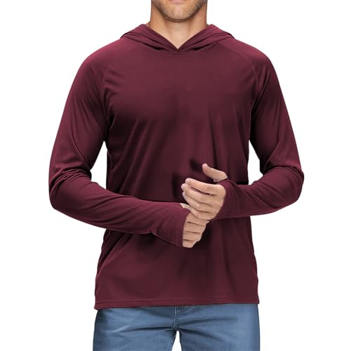 Mens Workout Shirt UPF 50+ Fishing Shirts Long Sleeve UV Sun Protection Hoodie Hiking Running Swim Athletic Shirt