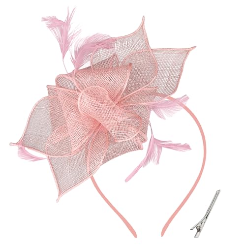 Pink Fascinators Hats for Women Tea Party Flower Pearl Feather Wedding Fascinator Hat Derby Hats for Women Girls