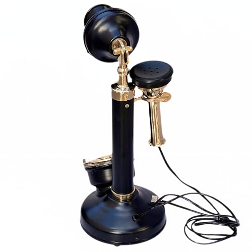Teléfono de disco vintage de escritorio de latón y negro miniatura 5