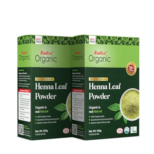 Radico Organic Henna Hair Treatment Powder - 100% Organic, 100% Natural Herbs For Soft, Shiny & Healthy Hair, Anti Hair Loss, Repair Damaged Hair, Prevents Dandruff & Hair Thinning (Pack of 2)