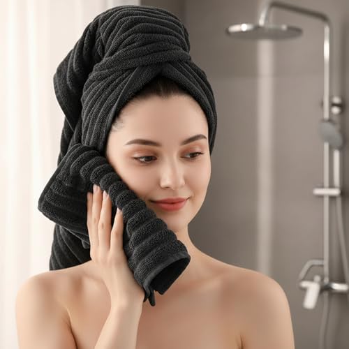 Image of 6 Pack Hand Towels, 16 inchx28 inch Microfiber Towels, Black | Soft touch feel, quick dry, Highly Absorbent, hanging loop, lint free, durable for daily bathroom, gym, spa, kitchen use