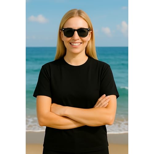 Cotton Oversized T-Shirt for Women, Round Neck, Short Sleeve, Casual (Blue, M)
