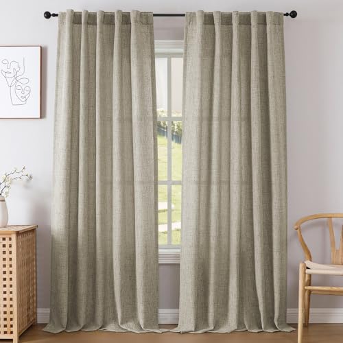 Joydeco Linen Curtains – Linen Light Filtering Drapes for Living Room and Bedroom，Soft Privacy Drapes with Farmhouse Style, Back Tab and Rod Pocket, 52 x 84 Inch, 2 Panels Linen 52"W x 84"L 