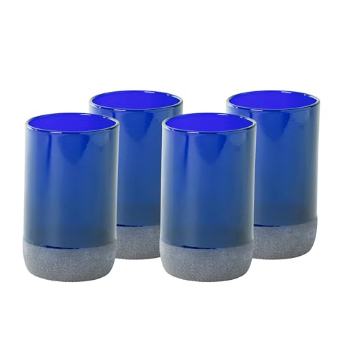 IWAS Upcycled Tall Blue Drinking Glasses | 350 ML | 12 OZ | Set o...