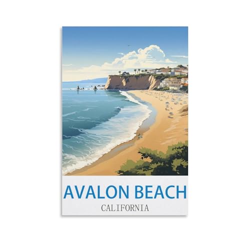 Poster California vintage pour salon toile déco Avalon Beach HeyBox