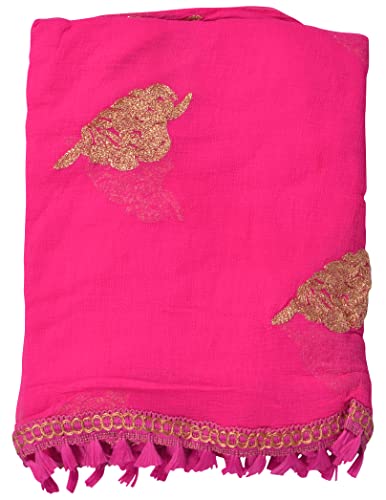 Image of YOUTHQUAKE Golden Patti Embroidered Work Chiffon Dupatta for Womens & Girls with Jaalar Lace